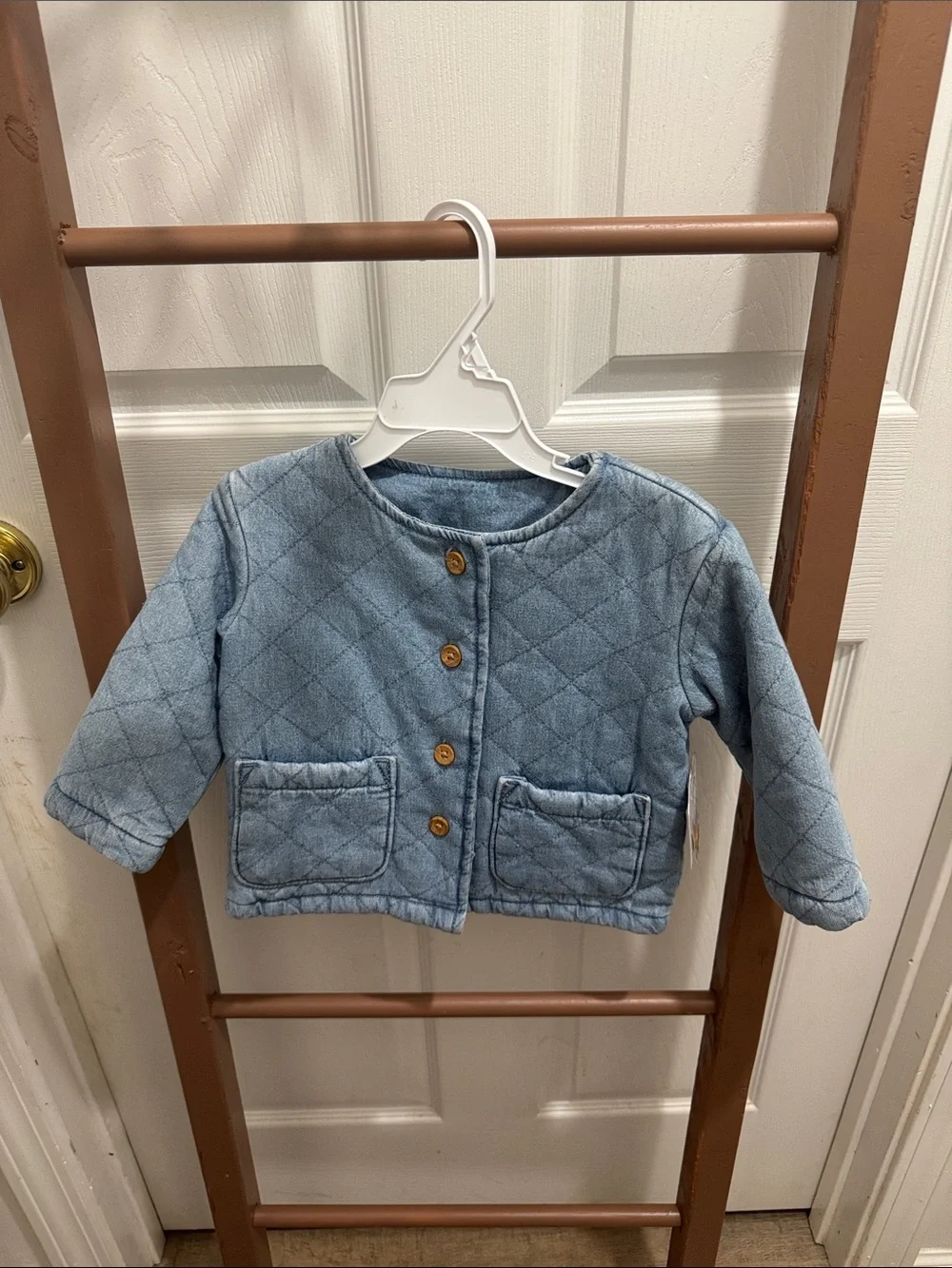 Kids Quilted Light Blue Jean Jacket with Front Pockets
